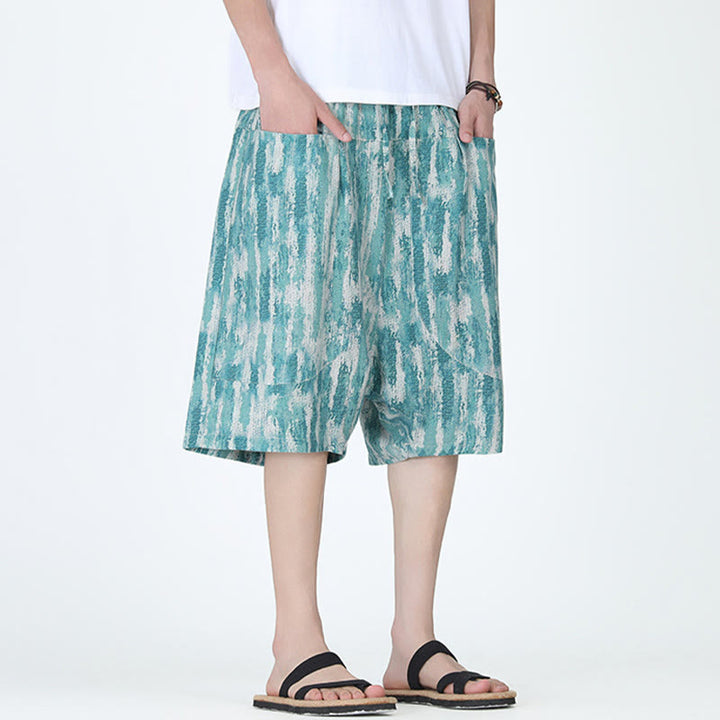 Pantalones capri de lino y algodón con rayas de verano Buddha Stones para hombre con bolsillos - image 3