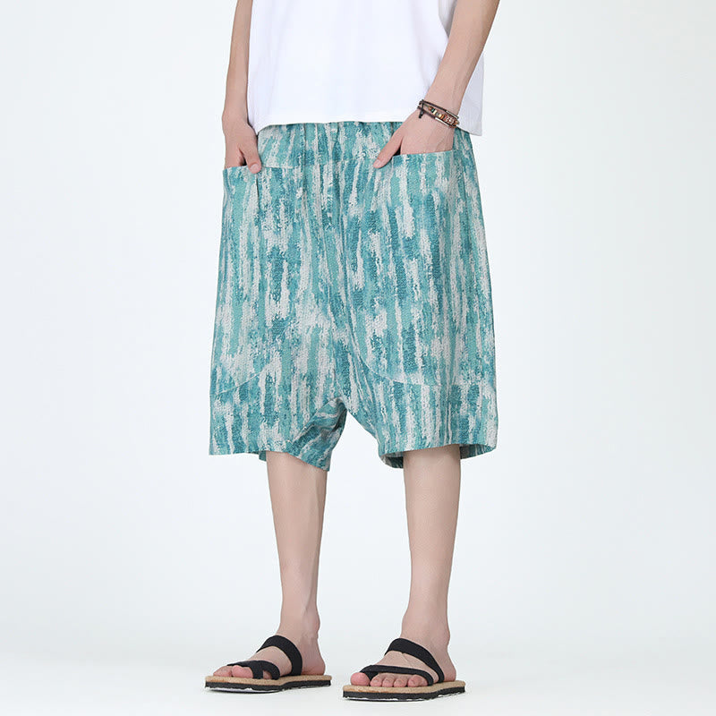 Pantalones capri de lino y algodón con rayas de verano Buddha Stones para hombre con bolsillos - image 4