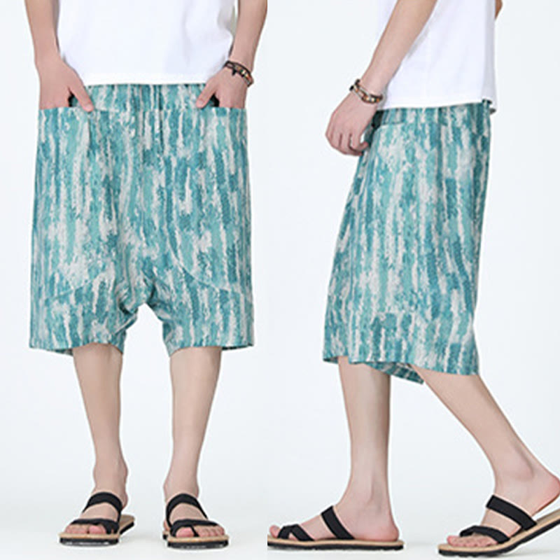 Pantalones capri de lino y algodón con rayas de verano Buddha Stones para hombre con bolsillos - image 6