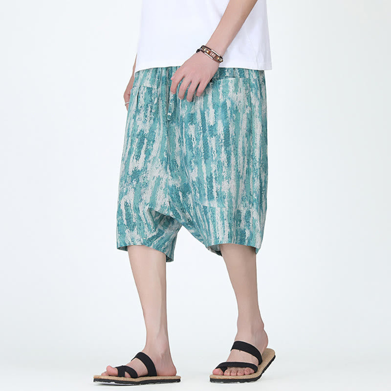 Pantalones capri de lino y algodón con rayas de verano Buddha Stones para hombre con bolsillos - image 2