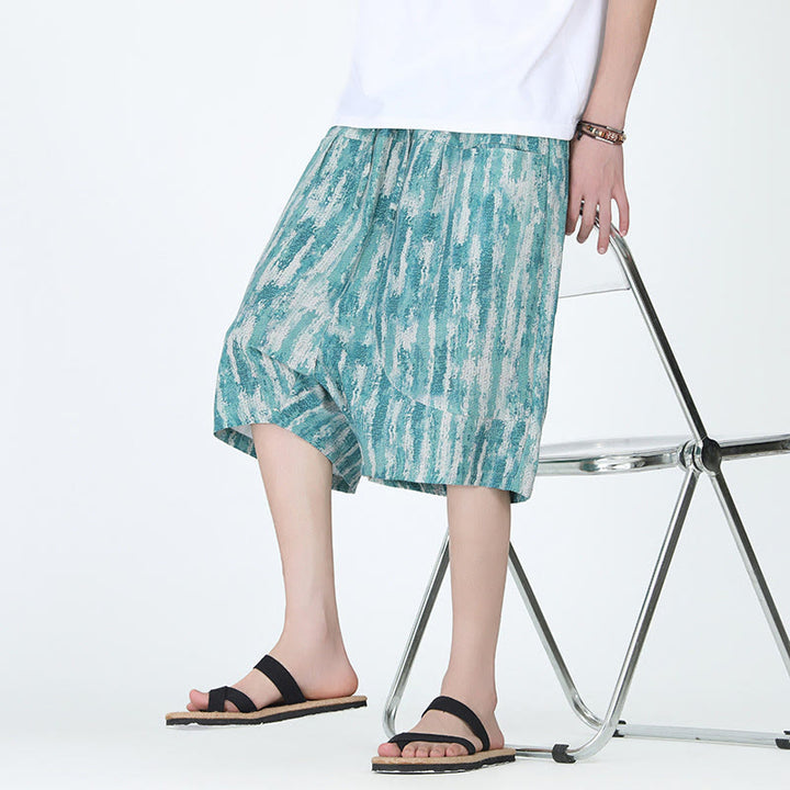 Pantalones capri de lino y algodón con rayas de verano Buddha Stones para hombre con bolsillos - image 5