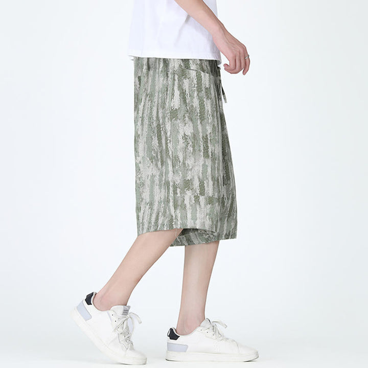 Pantalones capri de lino y algodón con rayas de verano Buddha Stones para hombre con bolsillos - image 10