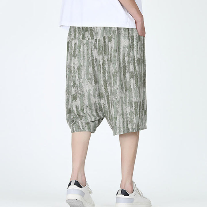 Pantalones capri de lino y algodón con rayas de verano Buddha Stones para hombre con bolsillos - image 11