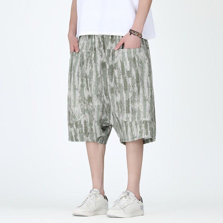 Pantalones capri de lino y algodón con rayas de verano Buddha Stones para hombre con bolsillos - image 11