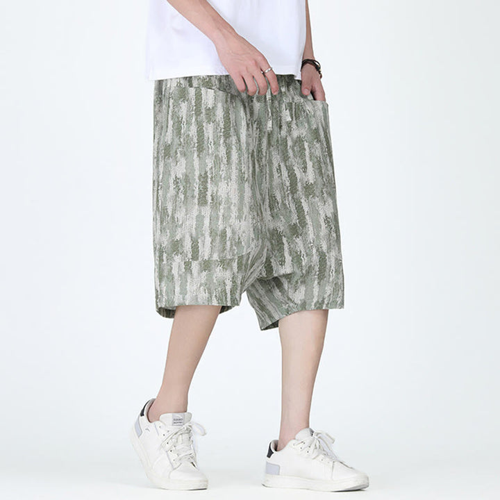 Pantalones capri de lino y algodón con rayas de verano Buddha Stones para hombre con bolsillos - image 9