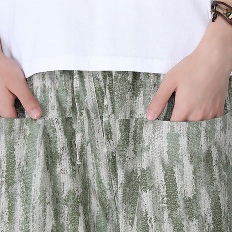 Pantalones capri de lino y algodón con rayas de verano Buddha Stones para hombre con bolsillos - image 16