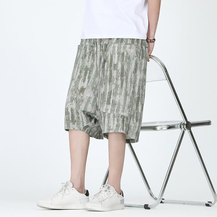Pantalones capri de lino y algodón con rayas de verano Buddha Stones para hombre con bolsillos - image 14