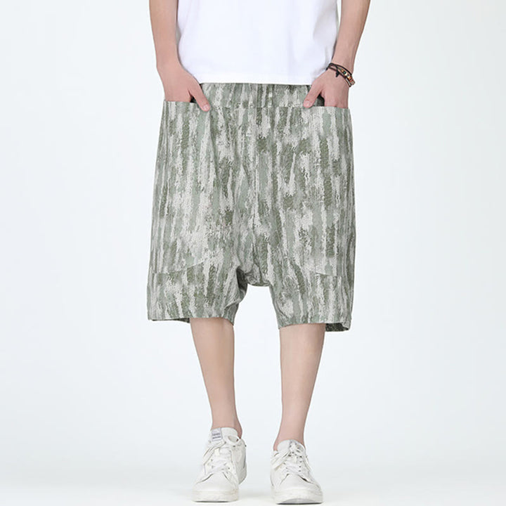 Pantalones capri de lino y algodón con rayas de verano Buddha Stones para hombre con bolsillos - image 8