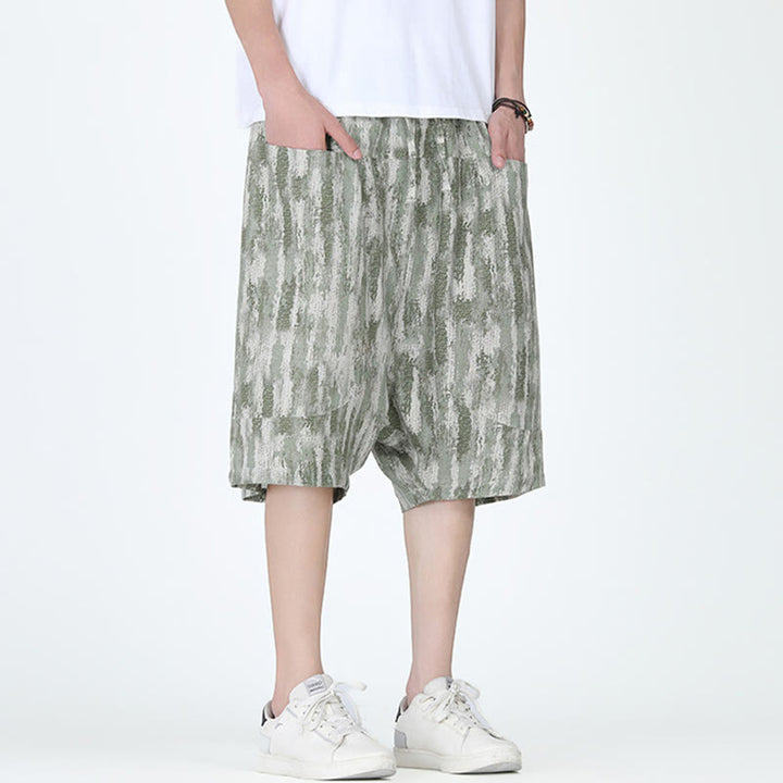 Pantalones capri de lino y algodón con rayas de verano Buddha Stones para hombre con bolsillos - image 13