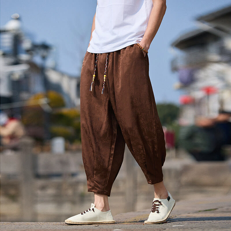 Pantalones con cordón ajustable y bolsillos para hombre, diseño de personajes de verano con Buddha Stones, bordados, talla 7-8 - Marrón silla de montar - US/UK/AU46, EU56 (5XL) - image 8