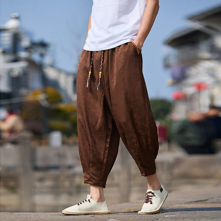 Pantalones con cordón ajustable y bolsillos para hombre, diseño de personajes de verano con Buddha Stones, bordados, talla 7-8 - Marrón silla de montar - US/UK/AU46, EU56 (5XL) - image 8