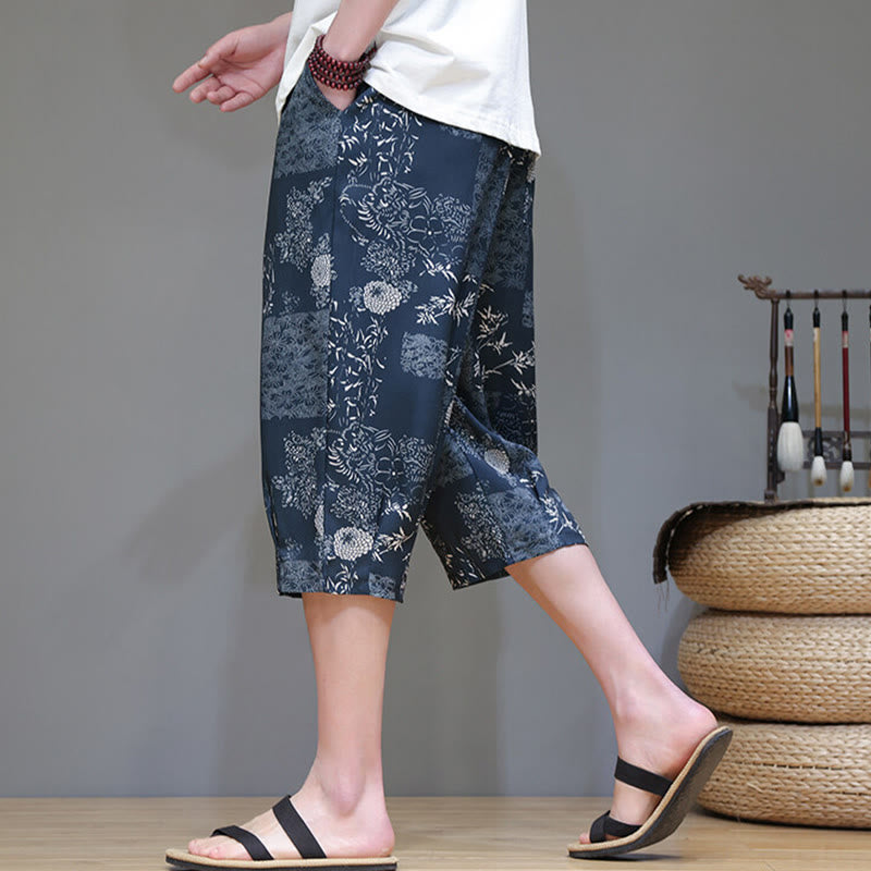 Pantalones capri de algodón y lino para hombre con bolsillos, diseño de Buddha Stones - image 1