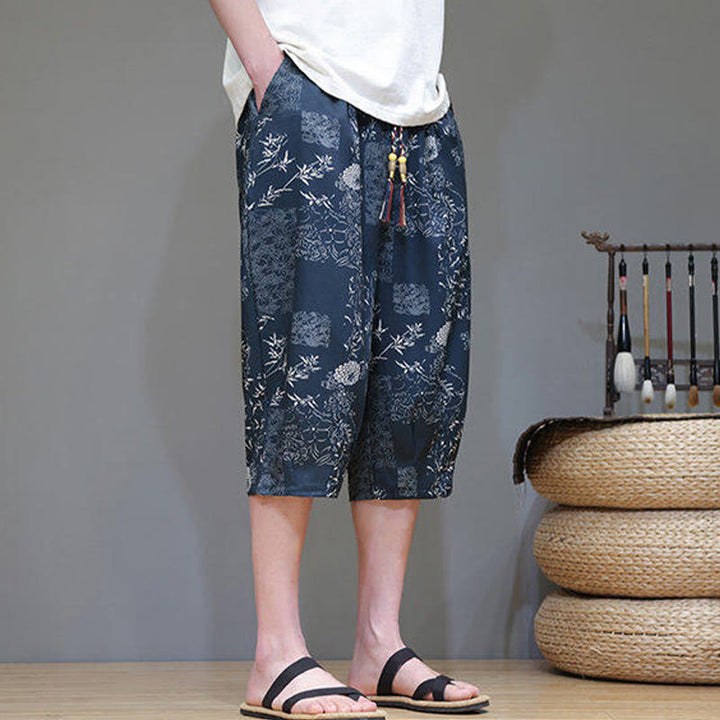 Pantalones capri de algodón y lino para hombre con bolsillos, diseño de Buddha Stones - image 6