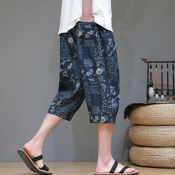 Pantalones capri de algodón y lino para hombre con bolsillos, diseño de Buddha Stones - image 3