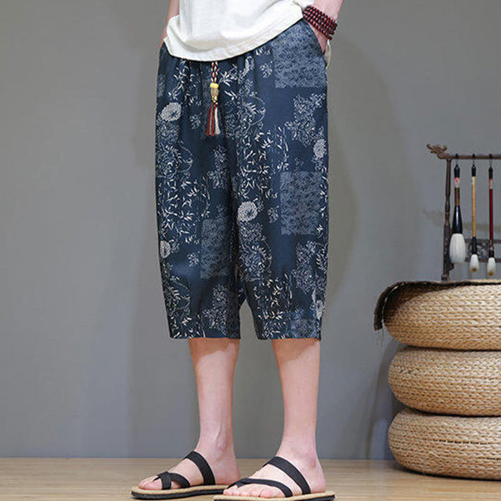 Pantalones capri de algodón y lino para hombre con bolsillos, diseño de Buddha Stones - image 2