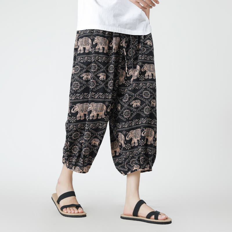 Pantalones de lino y algodón con diseño de elefante, mandala, patchwork y estampado de Buddha Stones para hombre, tallas 7-8, con bolsillos - image 26