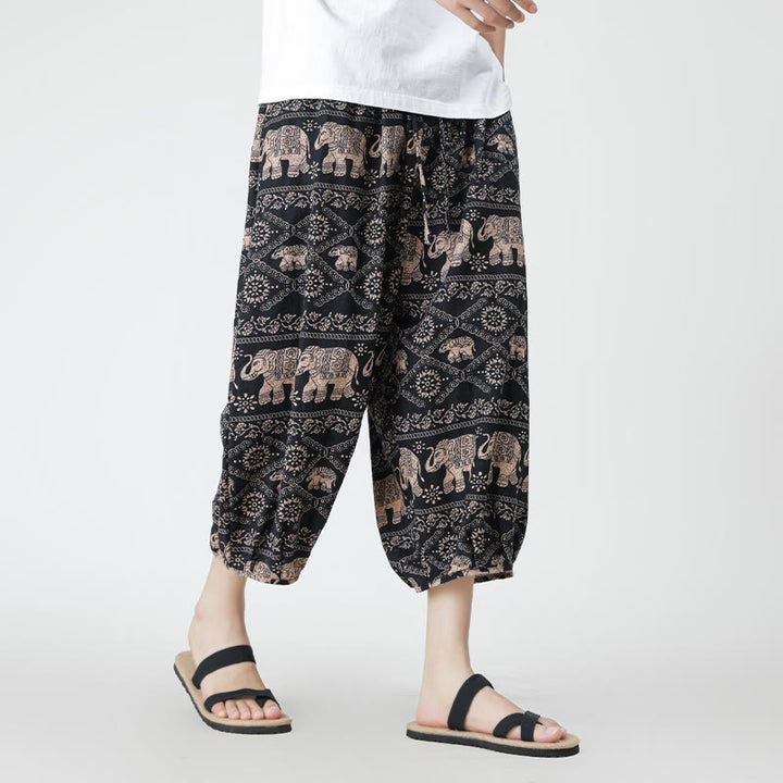 Pantalones de lino y algodón con diseño de elefante, mandala, patchwork y estampado de Buddha Stones para hombre, tallas 7-8, con bolsillos - image 26