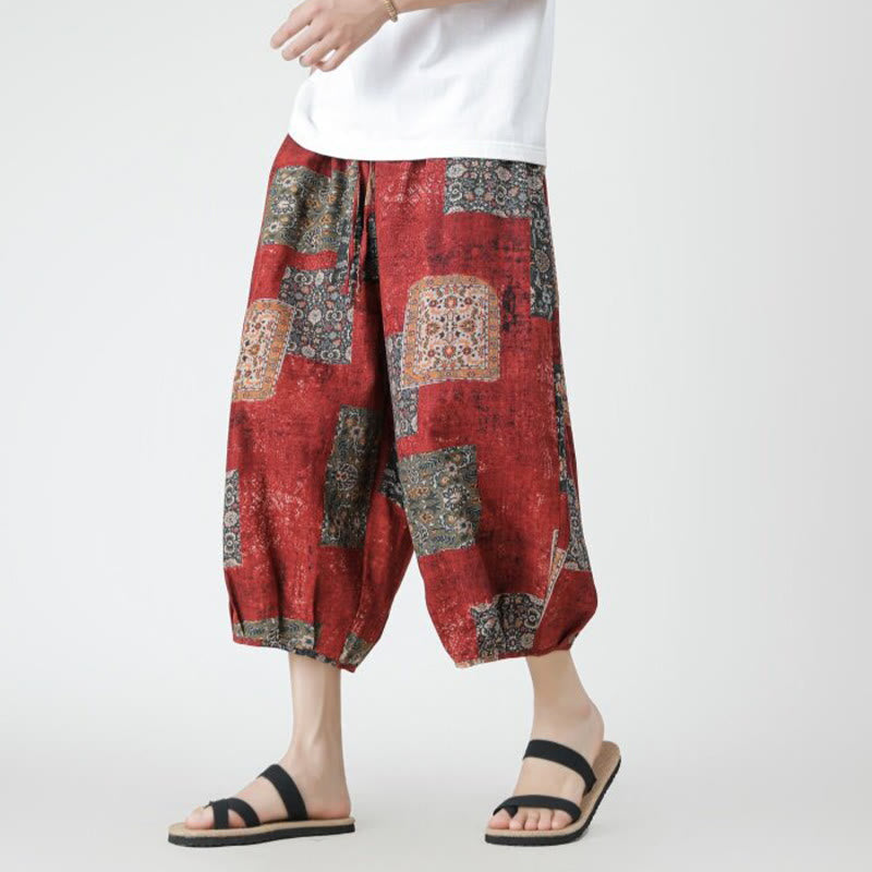Pantalones de lino y algodón con diseño de elefante, mandala, patchwork y estampado de Buddha Stones para hombre, tallas 7-8, con bolsillos - Rojo - US/UK/AU46, EU56 (5XL) - image 1
