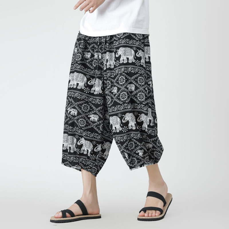 Pantalones de lino y algodón con diseño de elefante, mandala, patchwork y estampado de Buddha Stones para hombre, tallas 7-8, con bolsillos - Negro - US/UK/AU46, EU56 (5XL) - image 41