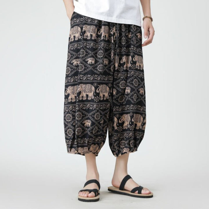 Pantalones de lino y algodón con diseño de elefante, mandala, patchwork y estampado de Buddha Stones para hombre, tallas 7-8, con bolsillos - image 25