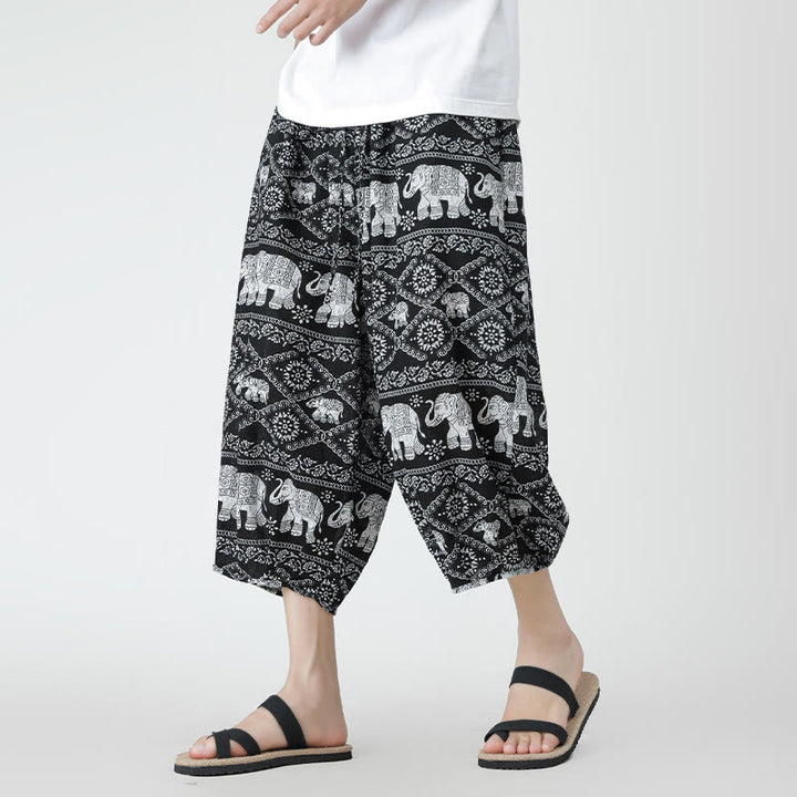 Pantalones de lino y algodón con diseño de elefante, mandala, patchwork y estampado de Buddha Stones para hombre, tallas 7-8, con bolsillos - Negro - US/UK/AU46, EU56 (5XL) - image 42