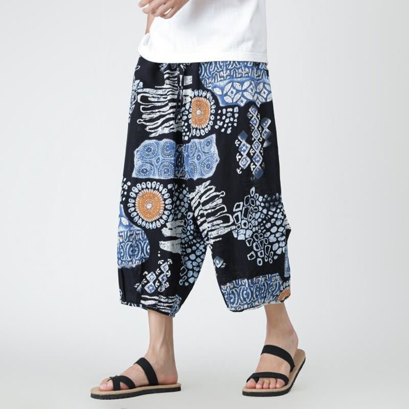 Pantalones de lino y algodón con diseño de elefante, mandala, patchwork y estampado de Buddha Stones para hombre, tallas 7-8, con bolsillos - Azul acero - US/UK/AU46, EU56 (5XL) - image 31