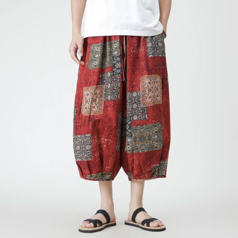 Pantalones de lino y algodón con diseño de elefante, mandala, patchwork y estampado de Buddha Stones para hombre, tallas 7-8, con bolsillos - image 1
