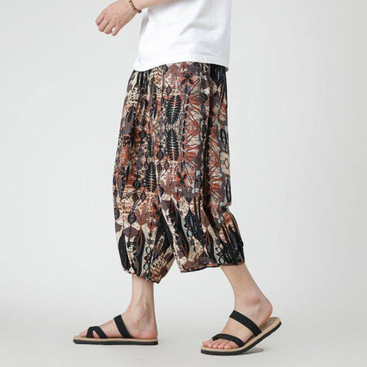 Pantalones de lino y algodón con diseño de elefante, mandala, patchwork y estampado de Buddha Stones para hombre, tallas 7-8, con bolsillos - Tierra de siena - US/UK/AU46, EU56 (5XL) - image 10