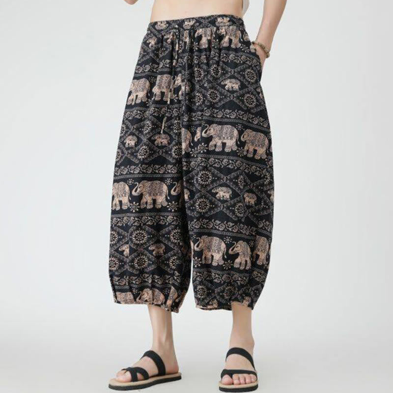 Pantalones de lino y algodón con diseño de elefante, mandala, patchwork y estampado de Buddha Stones para hombre, tallas 7-8, con bolsillos - image 31