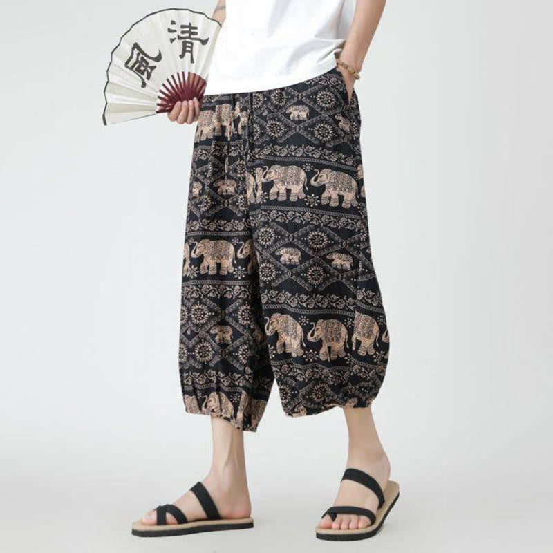 Pantalones de lino y algodón con diseño de elefante, mandala, patchwork y estampado de Buddha Stones para hombre, tallas 7-8, con bolsillos - image 29