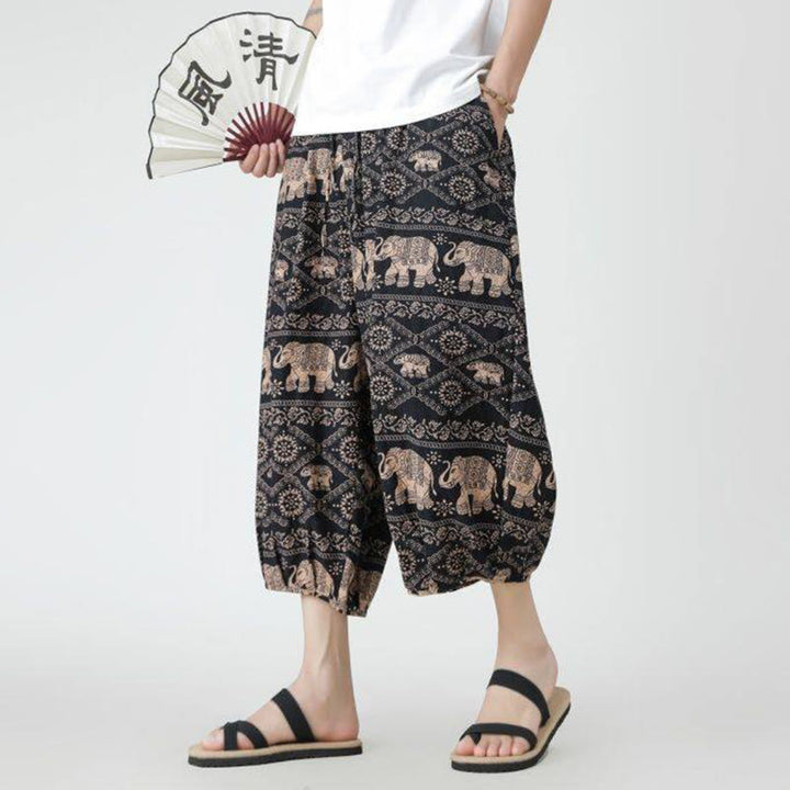 Pantalones de lino y algodón con diseño de elefante, mandala, patchwork y estampado de Buddha Stones para hombre, tallas 7-8, con bolsillos - image 29