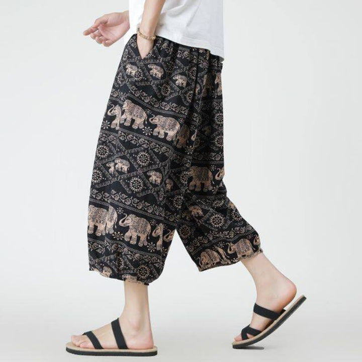 Pantalones de lino y algodón con diseño de elefante, mandala, patchwork y estampado de Buddha Stones para hombre, tallas 7-8, con bolsillos - image 24