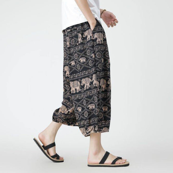 Pantalones de lino y algodón con diseño de elefante, mandala, patchwork y estampado de Buddha Stones para hombre, tallas 7-8, con bolsillos - image 23