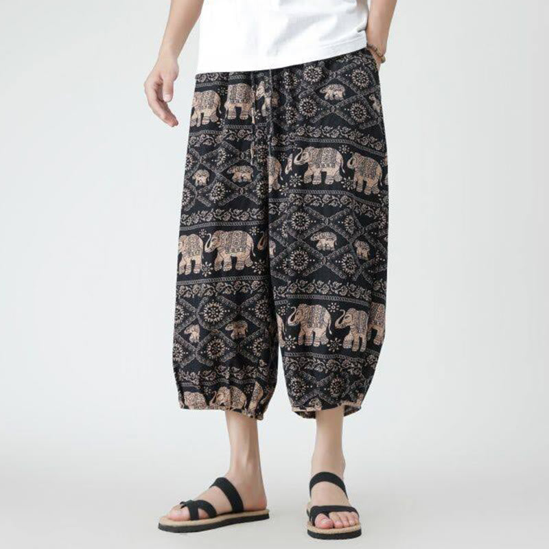 Pantalones de lino y algodón con diseño de elefante, mandala, patchwork y estampado de Buddha Stones para hombre, tallas 7-8, con bolsillos - image 27