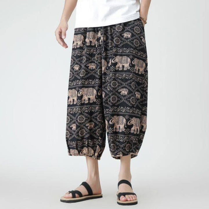 Pantalones de lino y algodón con diseño de elefante, mandala, patchwork y estampado de Buddha Stones para hombre, tallas 7-8, con bolsillos - image 27