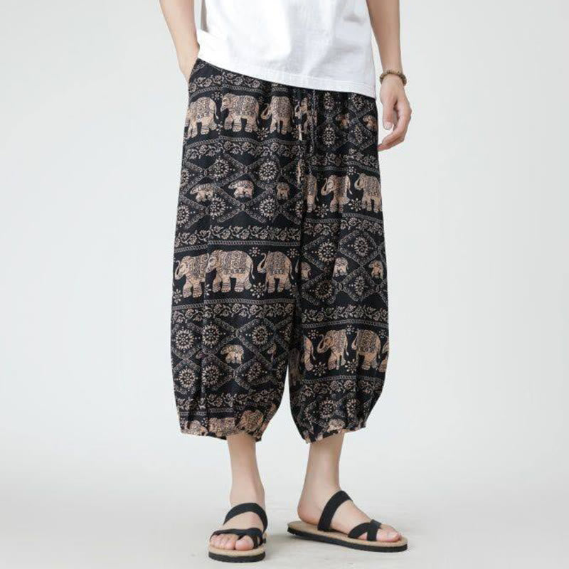 Pantalones de lino y algodón con diseño de elefante, mandala, patchwork y estampado de Buddha Stones para hombre, tallas 7-8, con bolsillos - image 28