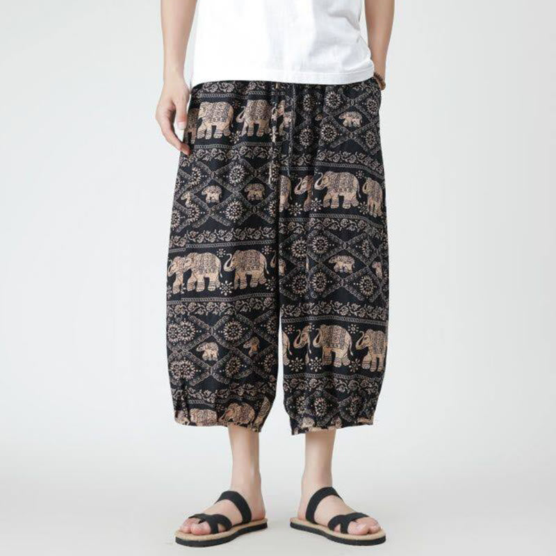 Pantalones de lino y algodón con diseño de elefante, mandala, patchwork y estampado de Buddha Stones para hombre, tallas 7-8, con bolsillos - image 22