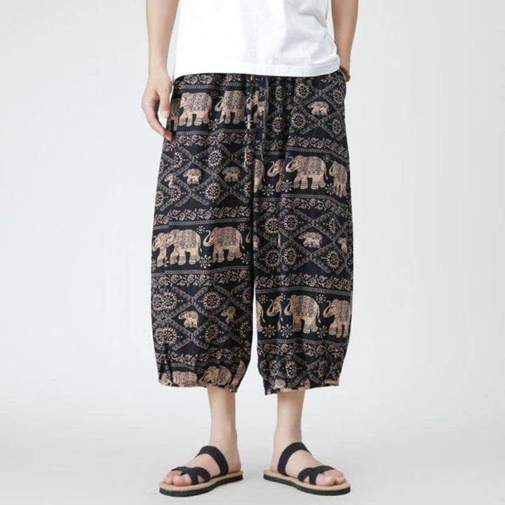 Pantalones de lino y algodón con diseño de elefante, mandala, patchwork y estampado de Buddha Stones para hombre, tallas 7-8, con bolsillos - image 22
