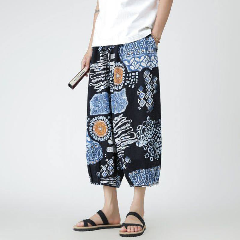 Pantalones de lino y algodón con diseño de elefante, mandala, patchwork y estampado de Buddha Stones para hombre, tallas 7-8, con bolsillos - image 36