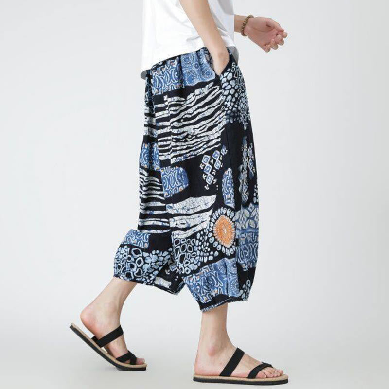 Pantalones de lino y algodón con diseño de elefante, mandala, patchwork y estampado de Buddha Stones para hombre, tallas 7-8, con bolsillos - image 33