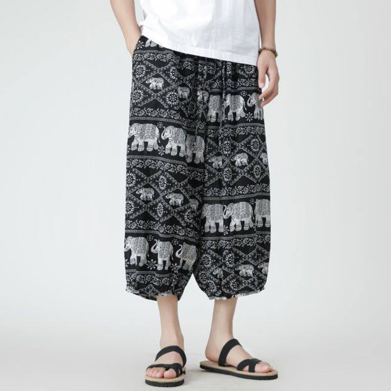 Pantalones de lino y algodón con diseño de elefante, mandala, patchwork y estampado de Buddha Stones para hombre, tallas 7-8, con bolsillos - image 48
