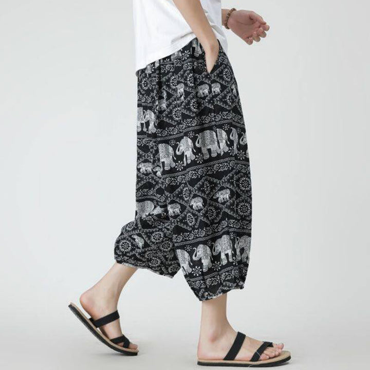 Pantalones de lino y algodón con diseño de elefante, mandala, patchwork y estampado de Buddha Stones para hombre, tallas 7-8, con bolsillos - image 45