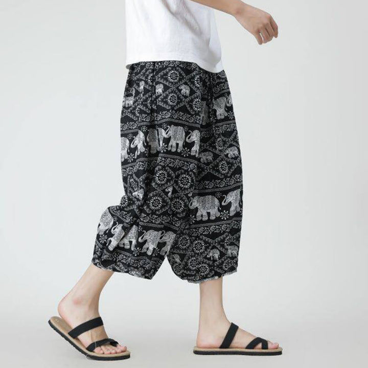 Pantalones de lino y algodón con diseño de elefante, mandala, patchwork y estampado de Buddha Stones para hombre, tallas 7-8, con bolsillos - image 44