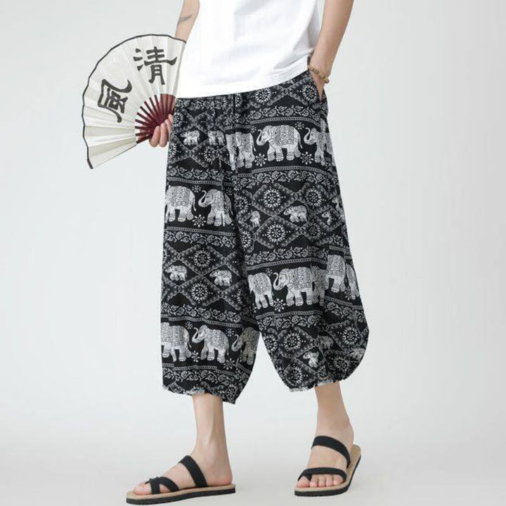 Pantalones de lino y algodón con diseño de elefante, mandala, patchwork y estampado de Buddha Stones para hombre, tallas 7-8, con bolsillos - image 49