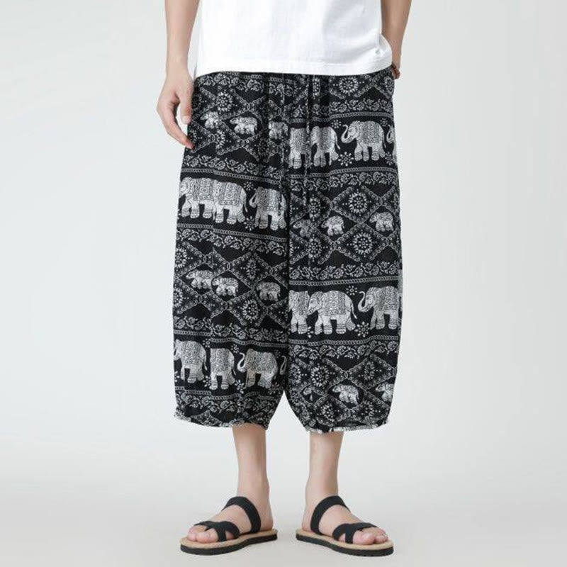 Pantalones de lino y algodón con diseño de elefante, mandala, patchwork y estampado de Buddha Stones para hombre, tallas 7-8, con bolsillos - image 42