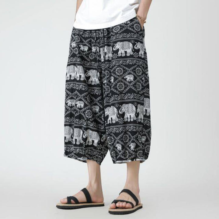 Pantalones de lino y algodón con diseño de elefante, mandala, patchwork y estampado de Buddha Stones para hombre, tallas 7-8, con bolsillos - image 45