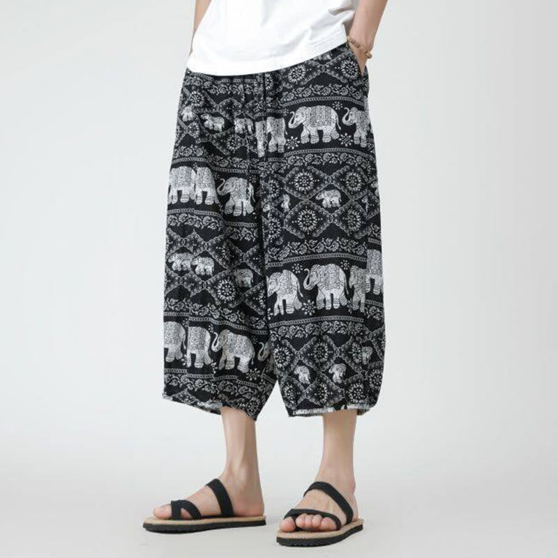 Pantalones de lino y algodón con diseño de elefante, mandala, patchwork y estampado de Buddha Stones para hombre, tallas 7-8, con bolsillos - image 46