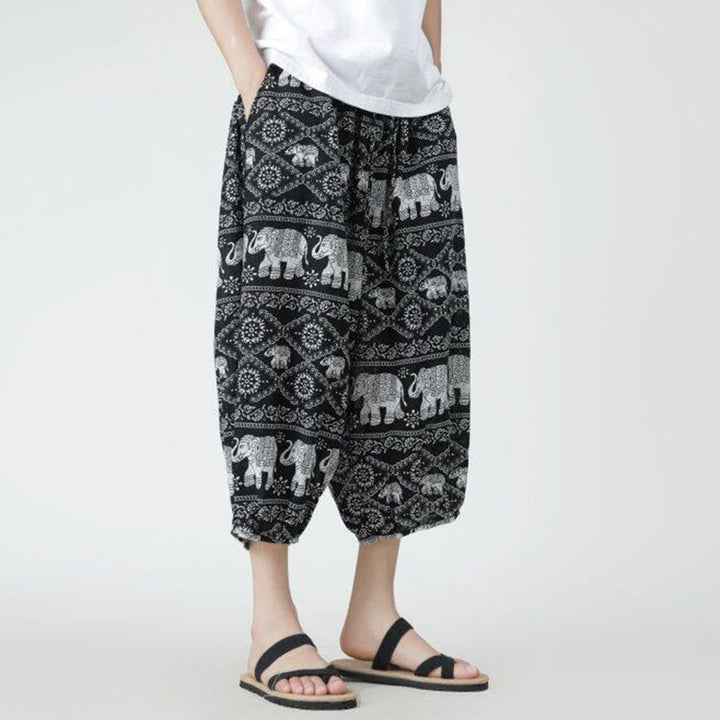 Pantalones de lino y algodón con diseño de elefante, mandala, patchwork y estampado de Buddha Stones para hombre, tallas 7-8, con bolsillos - image 47