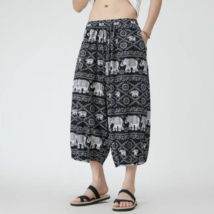 Pantalones de lino y algodón con diseño de elefante, mandala, patchwork y estampado de Buddha Stones para hombre, tallas 7-8, con bolsillos - image 48