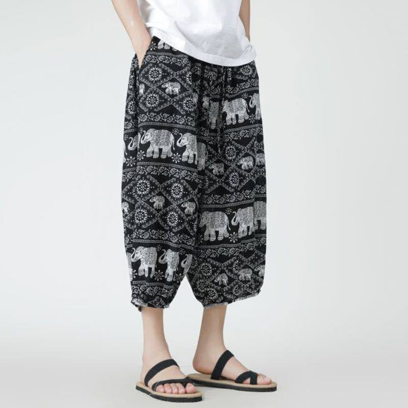 Pantalones de lino y algodón con diseño de elefante, mandala, patchwork y estampado de Buddha Stones para hombre, tallas 7-8, con bolsillos - image 46